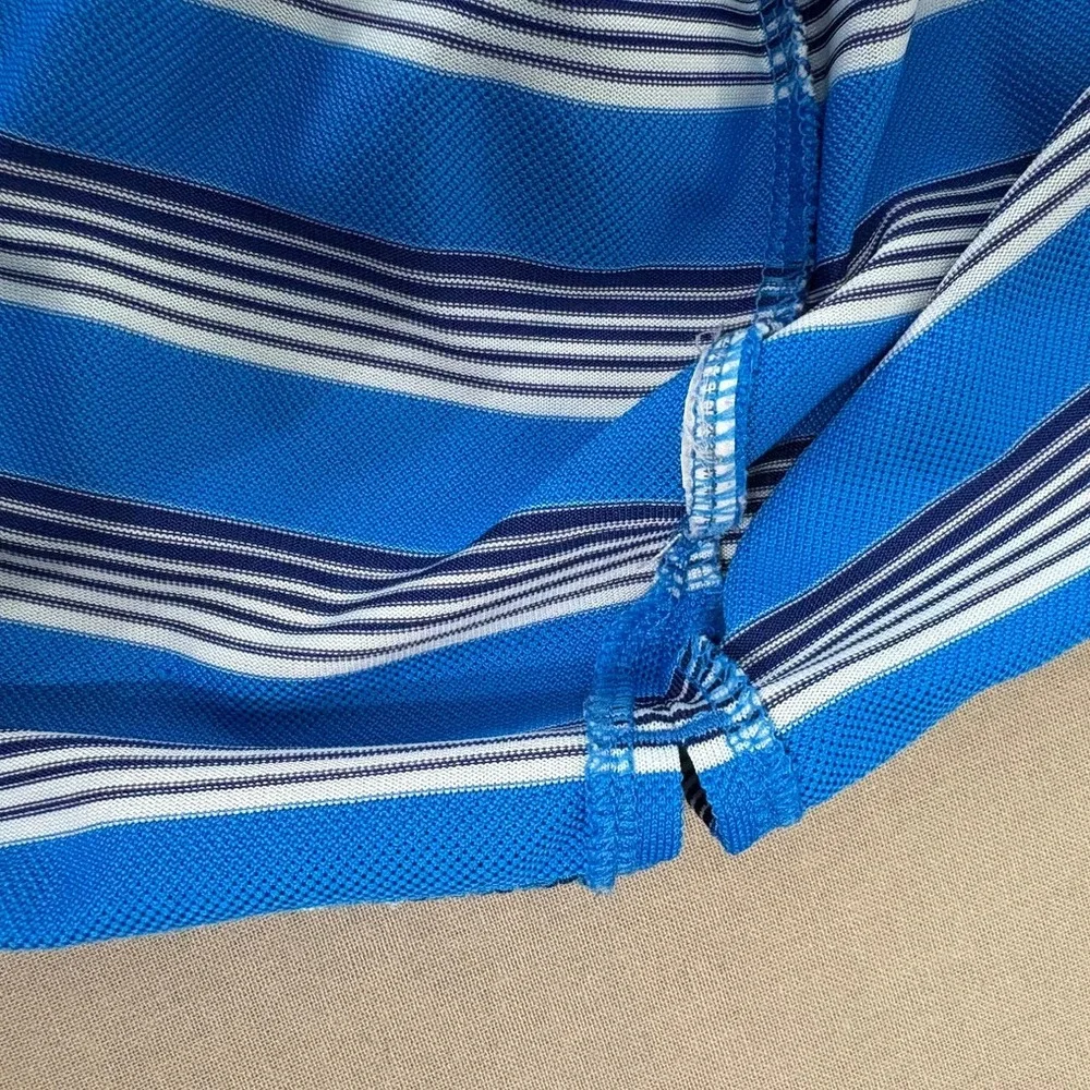 Nike Golf Polo Shirt Mens L Blue Dri-Fit Tour‎ Performance Striped Short Sleeve